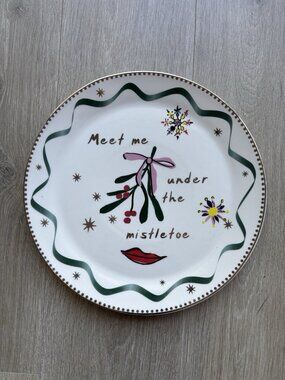 NEW Anthropologie Meet Me Under The Mistletoe Christmas Plate Platter Tray